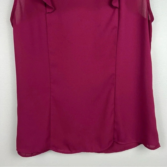 Deep Burgundy Office Workwear Ruffle Sleeveless Shirt, Size Small by Elle - Picture 8 of 10
